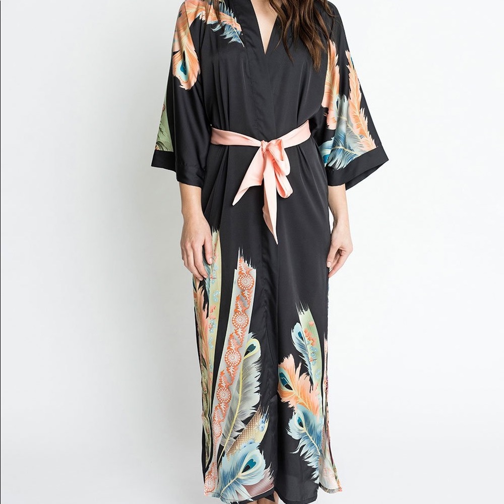 Kim + Ono Peacock Feather Kimono Robe Brand New